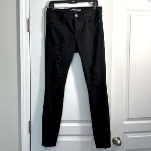 Express Black Mid Rise Jeans with rip detail on legs EUC Size 10